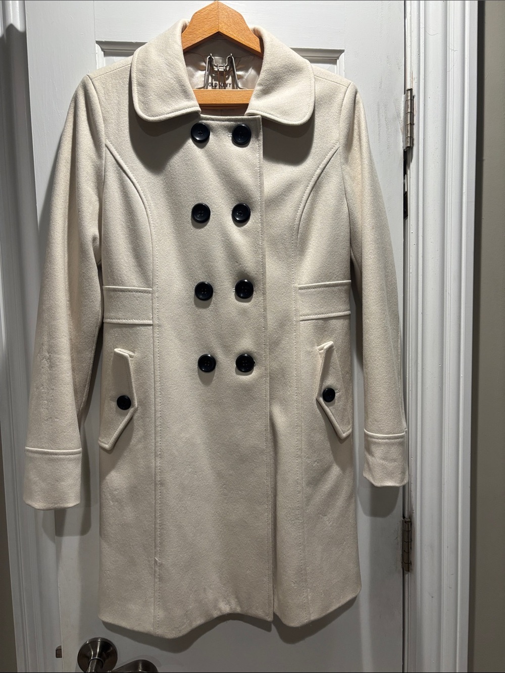 Classic Double-Breasted Women's Coat in Cream